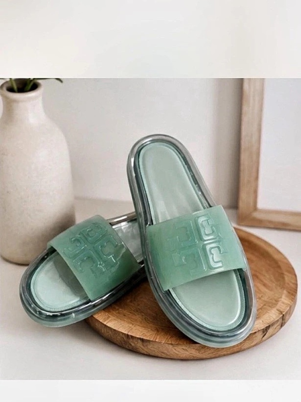 Tory Burch Bubble Jelly Slide Green Slide Sandals